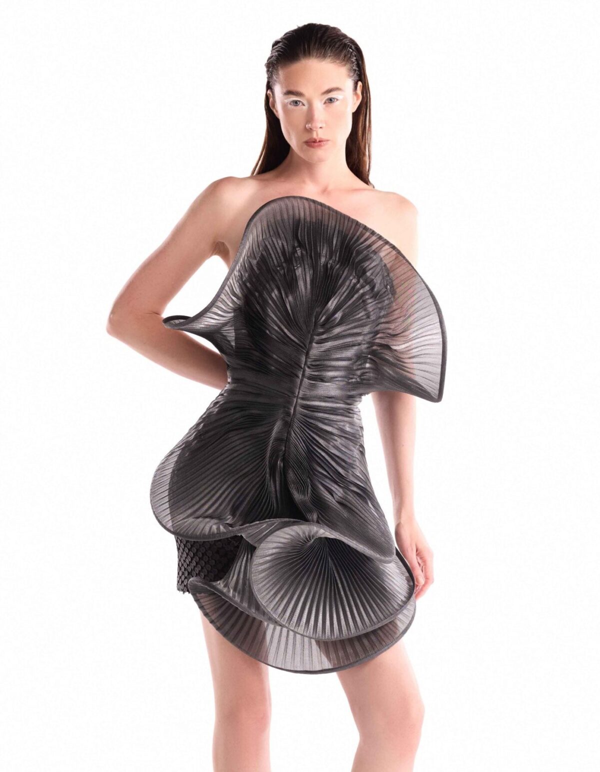 Sculptural Lamé Organza Over Sequin Short Dress