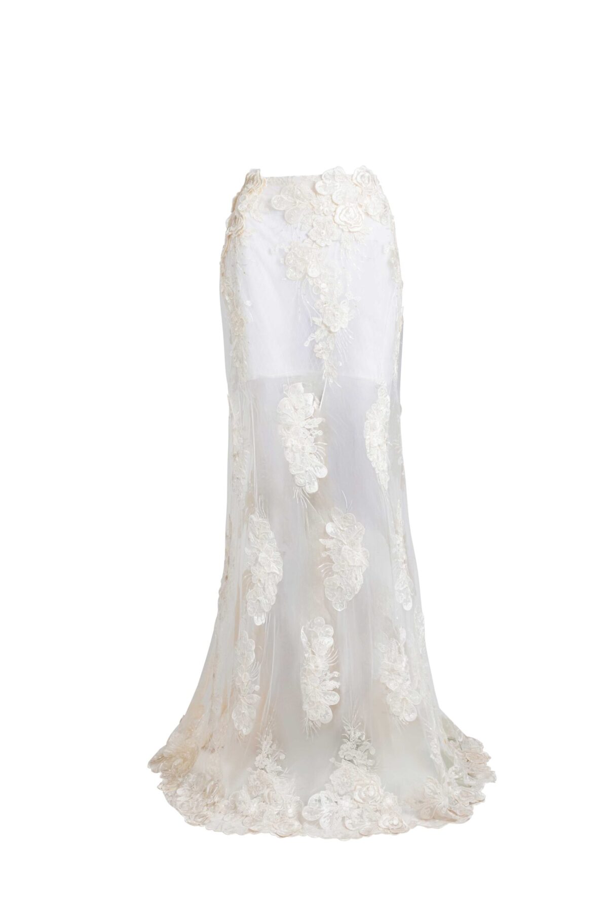 Cream Brocade & Chantilly Lace Sheer Skirt