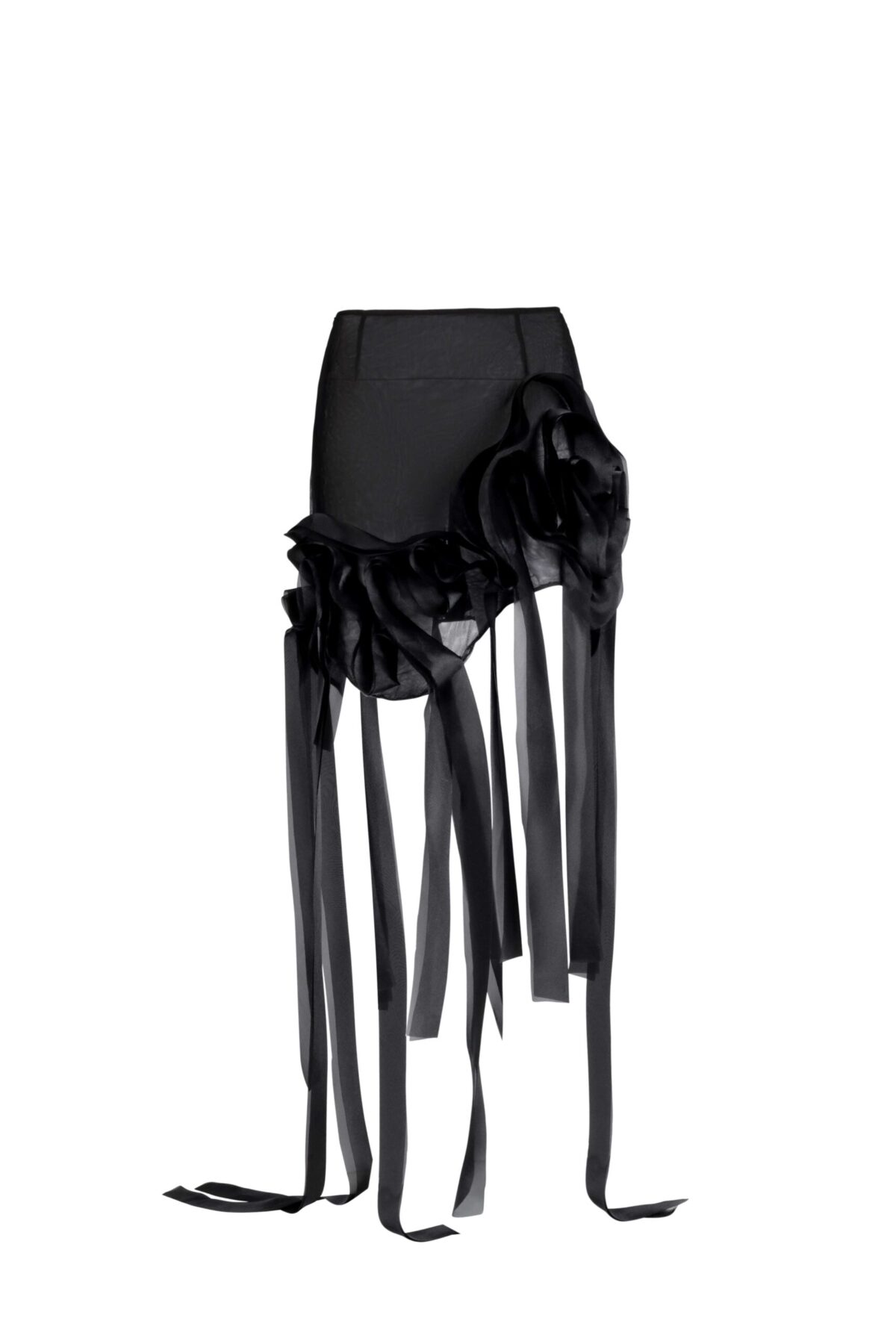 Elongated Organza Strips, Assymetric Sheer Tulle Skirt