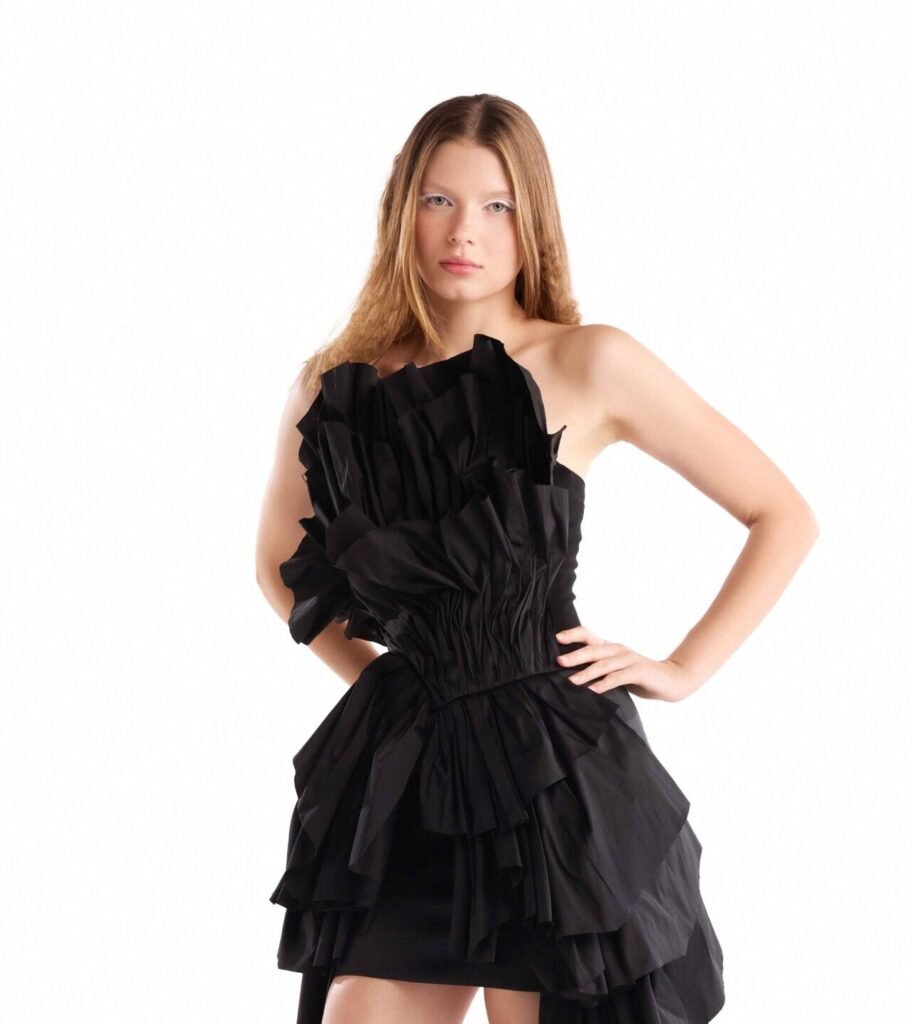 Obsidian Black Ruffled Cinched Top 
