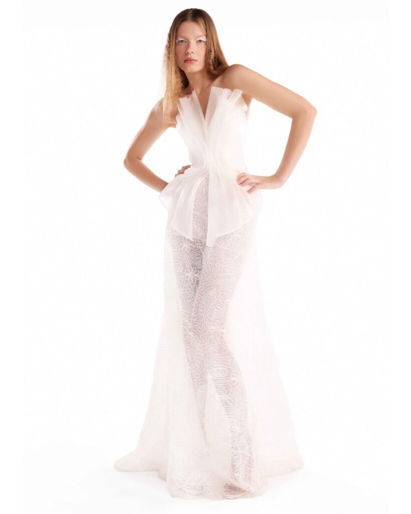 Pearly brocade Broard Column Skirt 