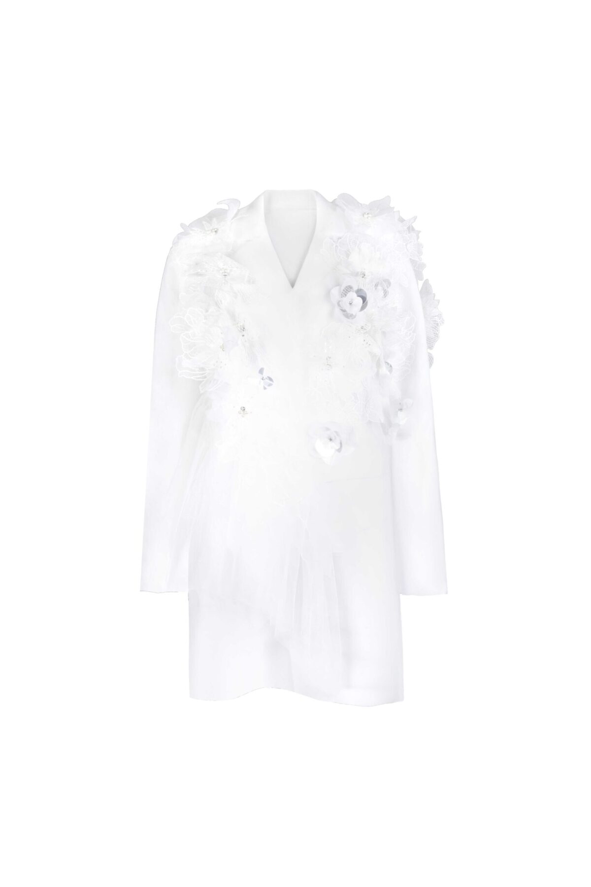 Tranlucent Layered Tulle, Floral Appliqué Jacket