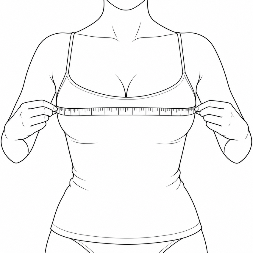 Illustration showing how to measure around the fullest part of the bust