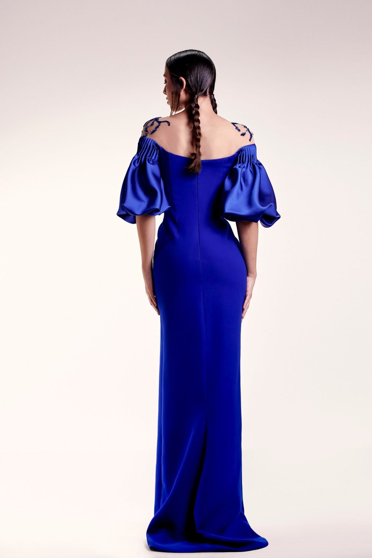 Ribbed Sleeves Blue Dress
