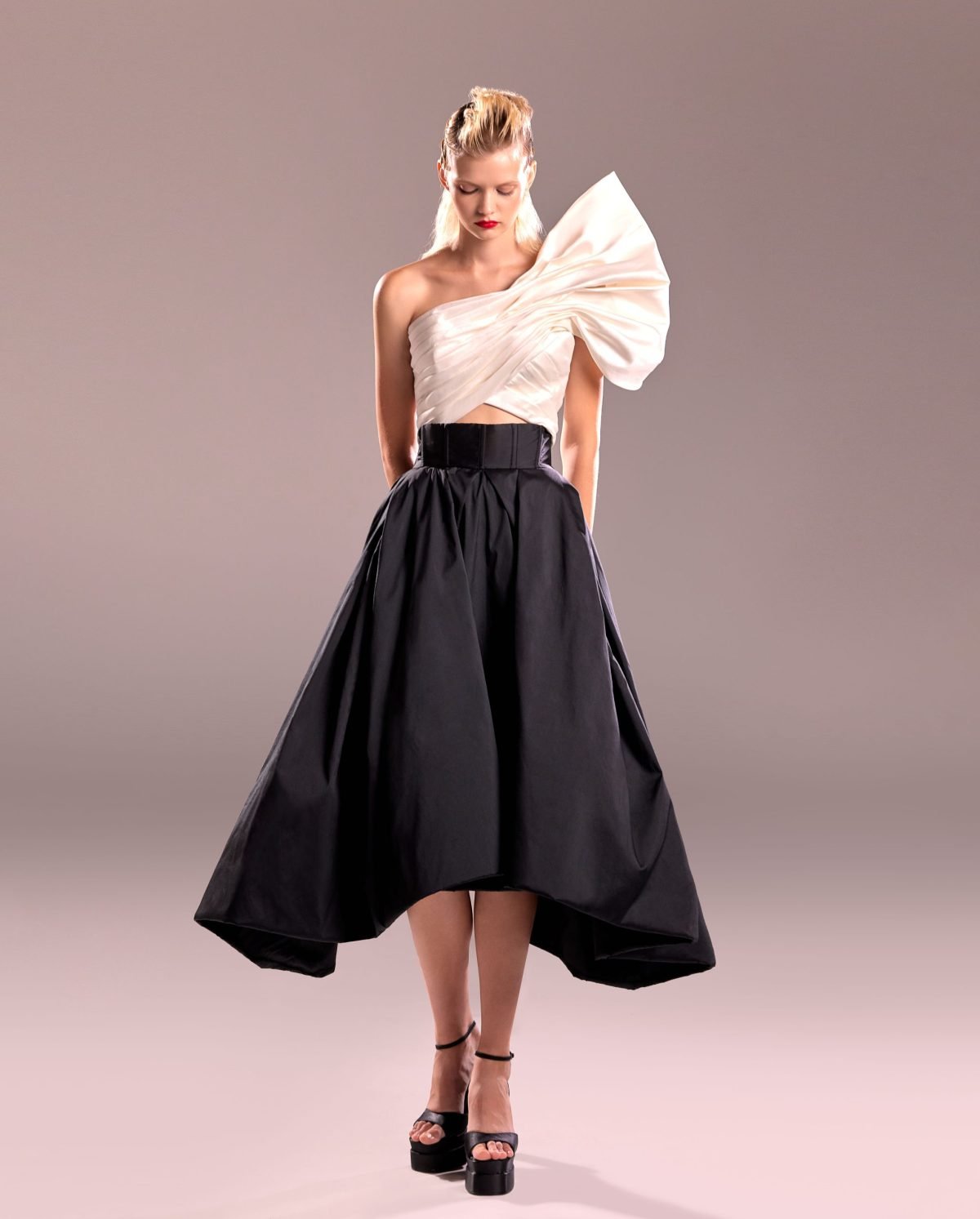 Draped White Taffeta Top