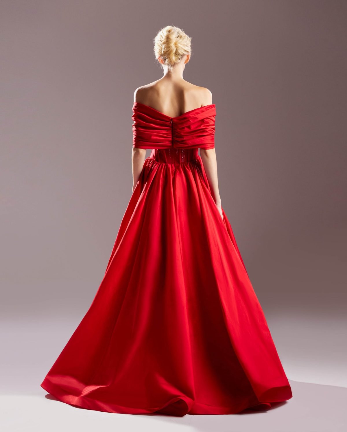 Romantic Bare Shoulders Taffeta Red Dress