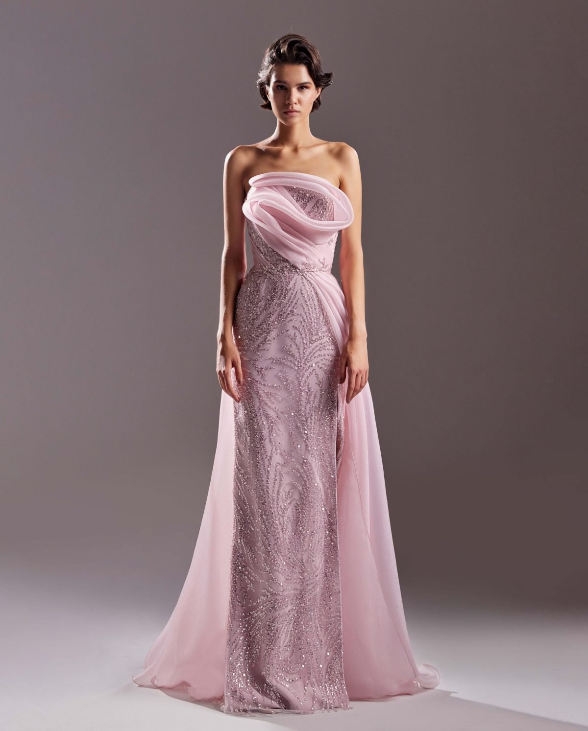 Elegant Swirls Pink Crystal Lace Dress