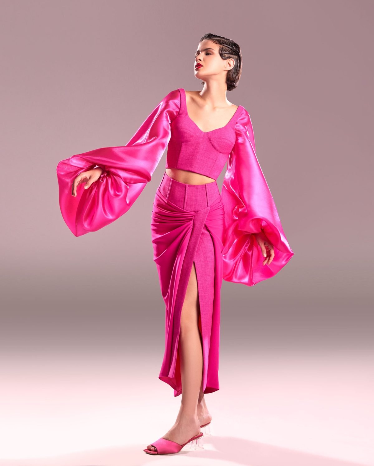 Exaggerated Sleeves Fuscia Top