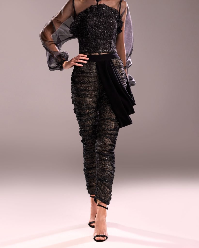Draped Black Lace Pants 