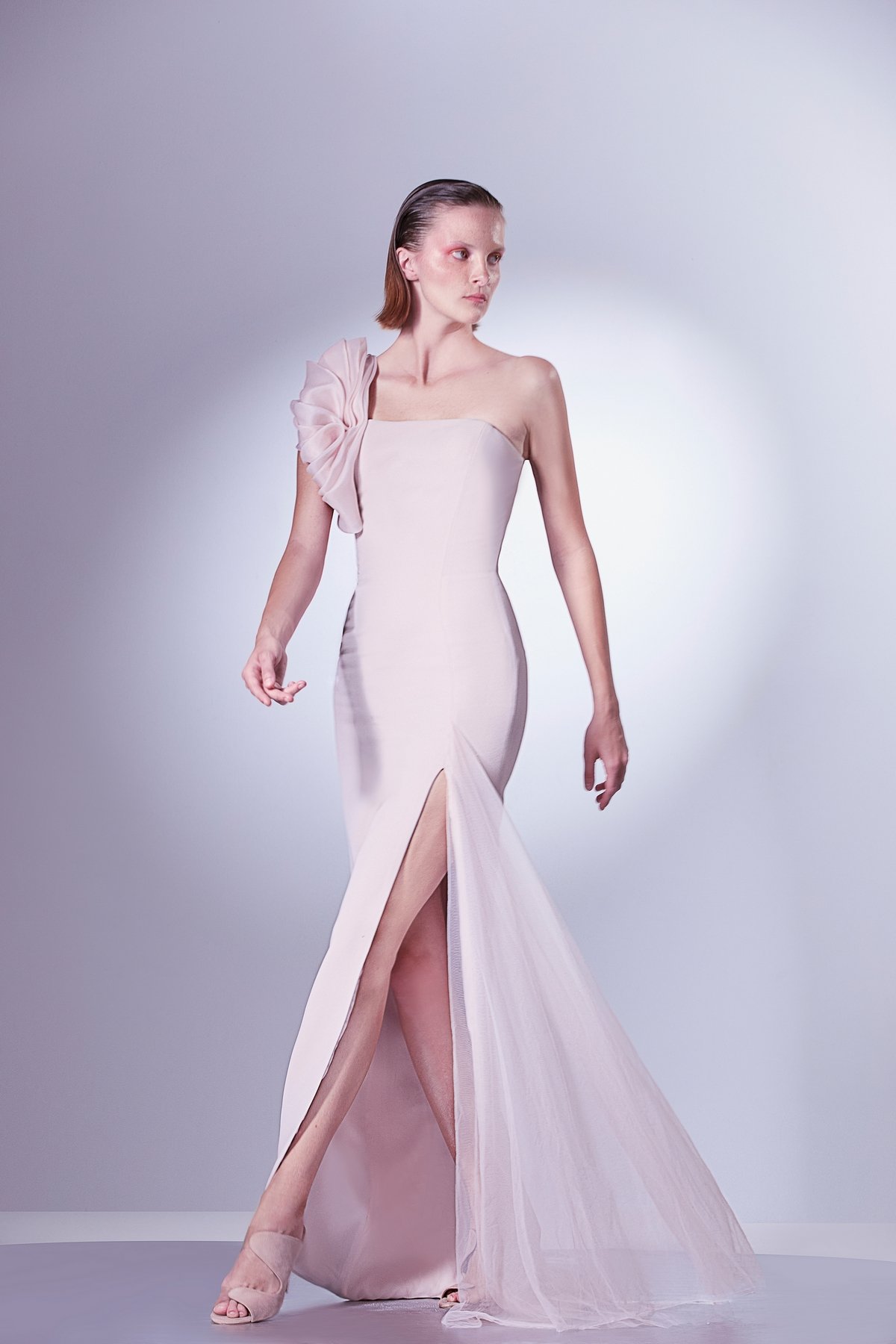 One Shoulder Folded Organza Dress