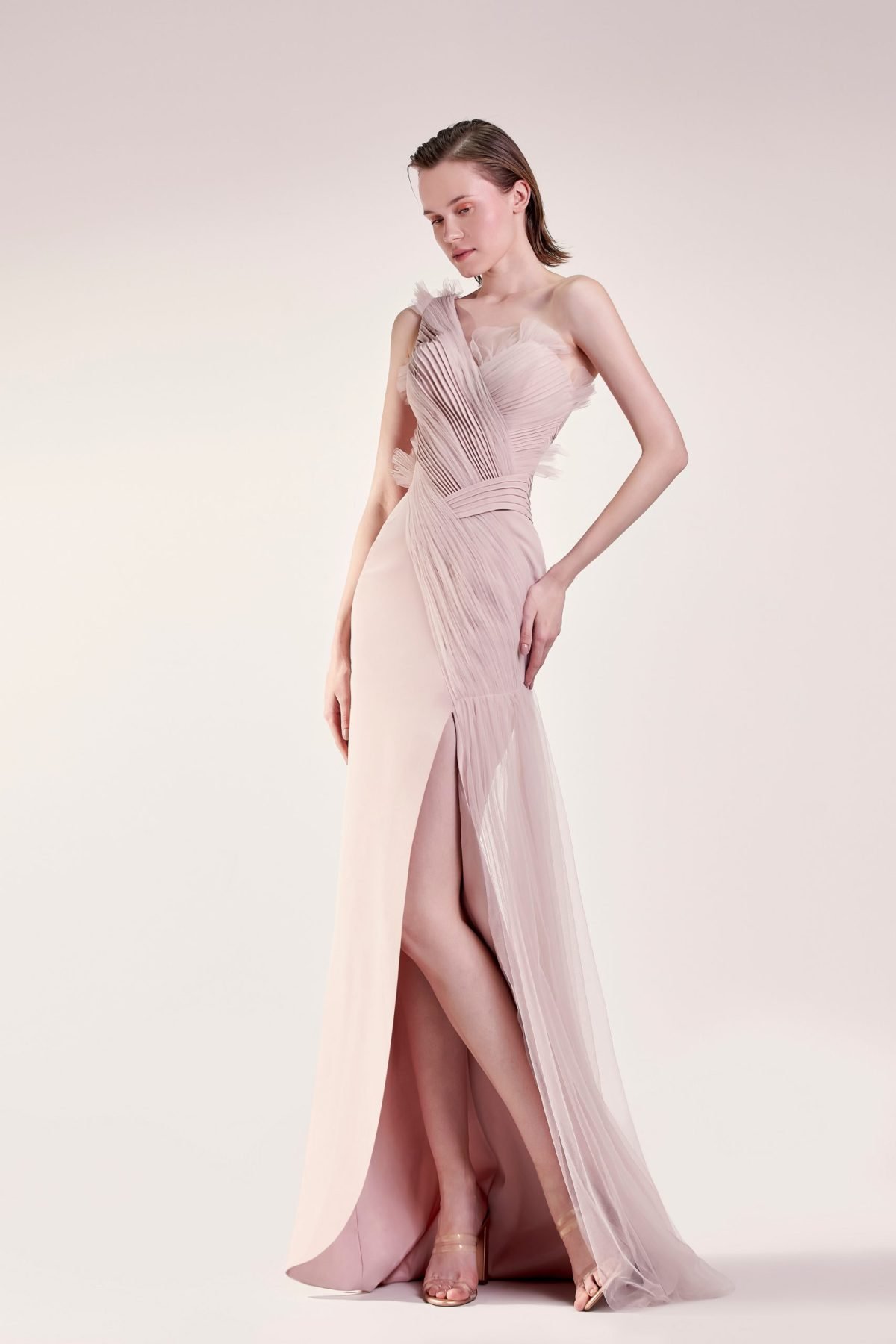 Ribbed Asymmetrical Pink Dress
