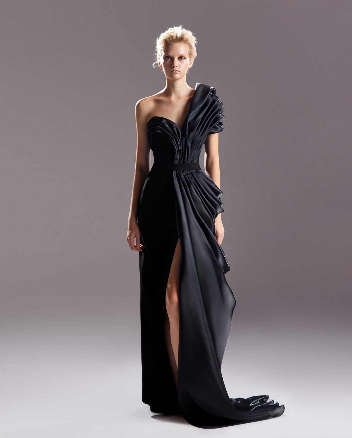 Black Organdie High Slitted Dress