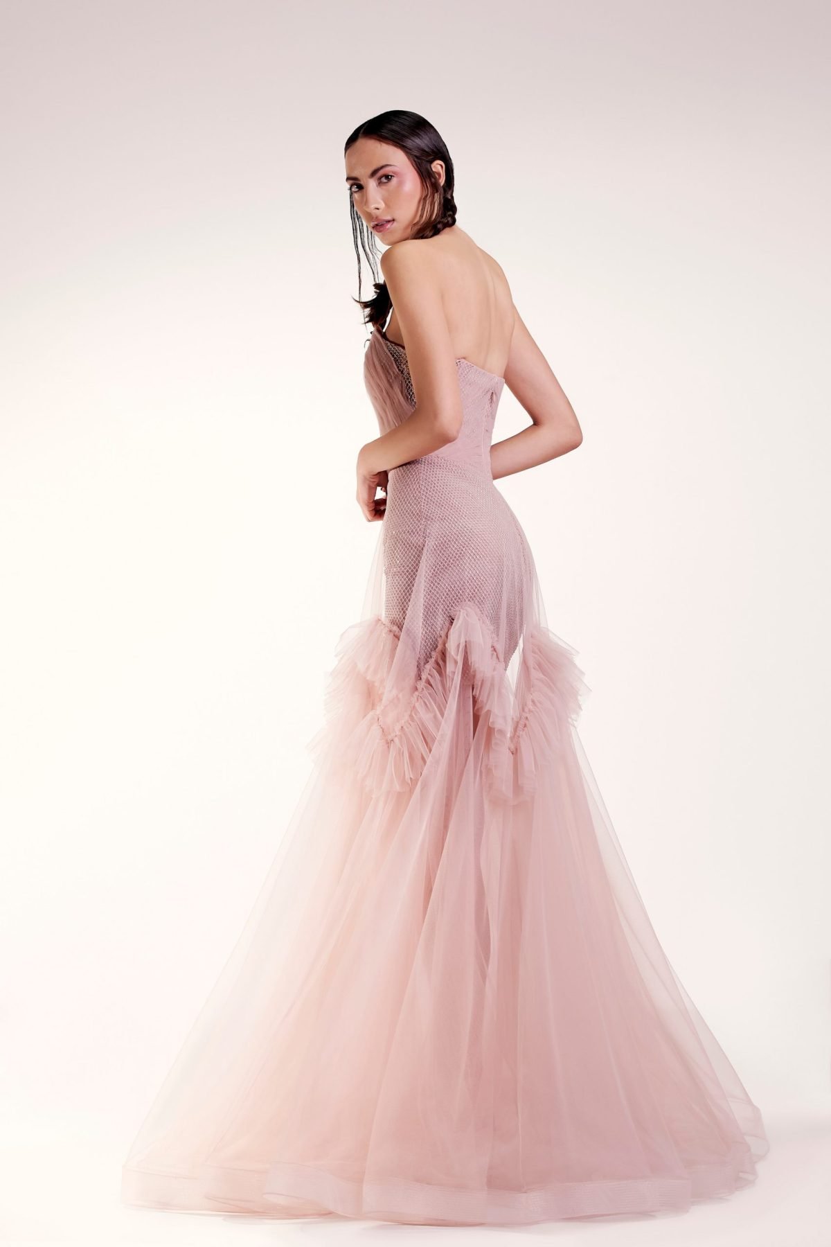Dusty Pink Crystals and Ruche Dress
