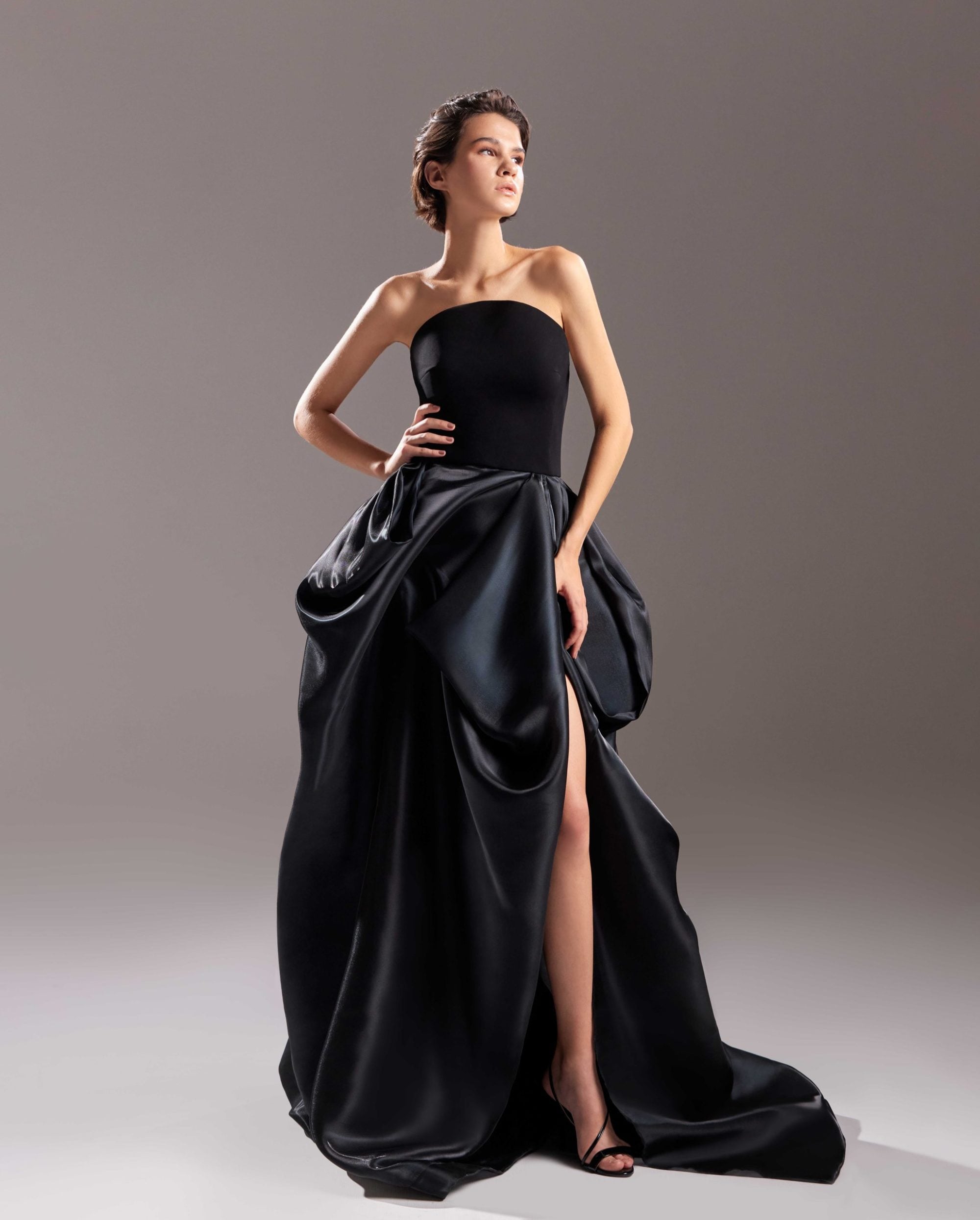 Double Black Organdie and Crepe Dress