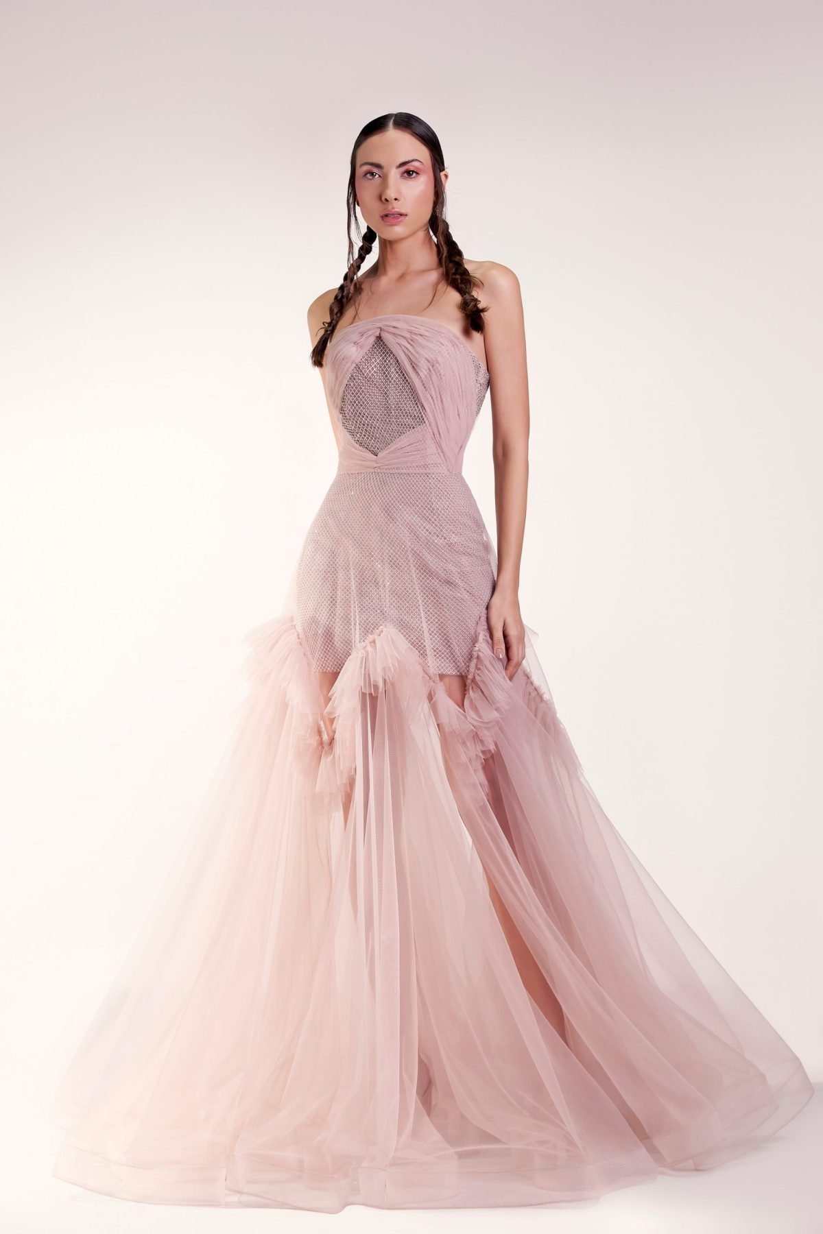 Dusty Pink Crystals and Ruche Dress