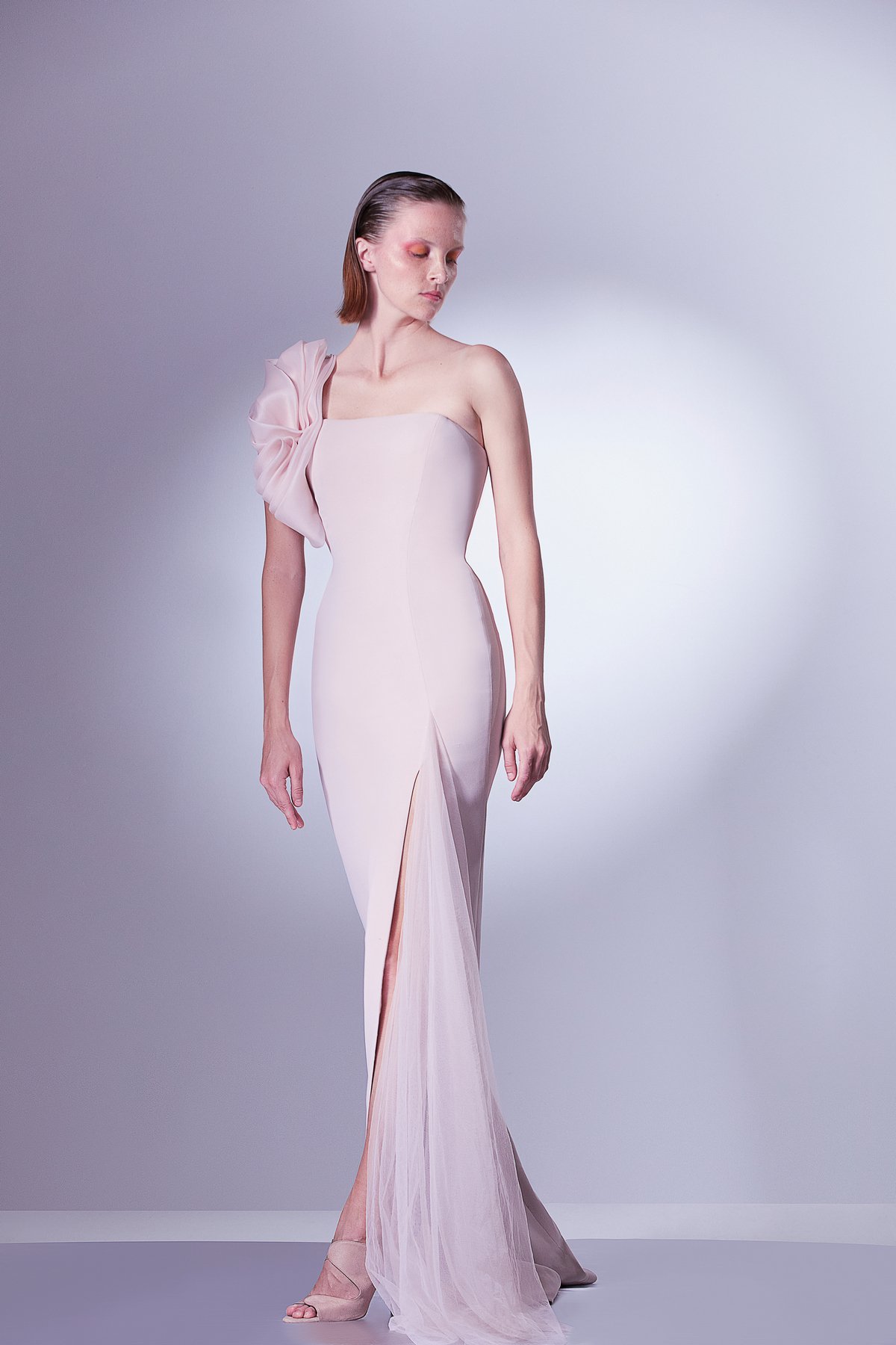 One Shoulder Folded Organza Dress