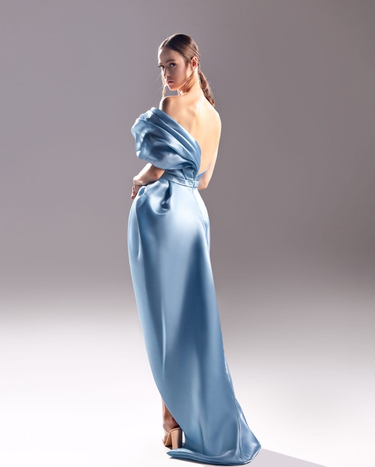 Fluid Organdie Off Shoulder Blue Dress
