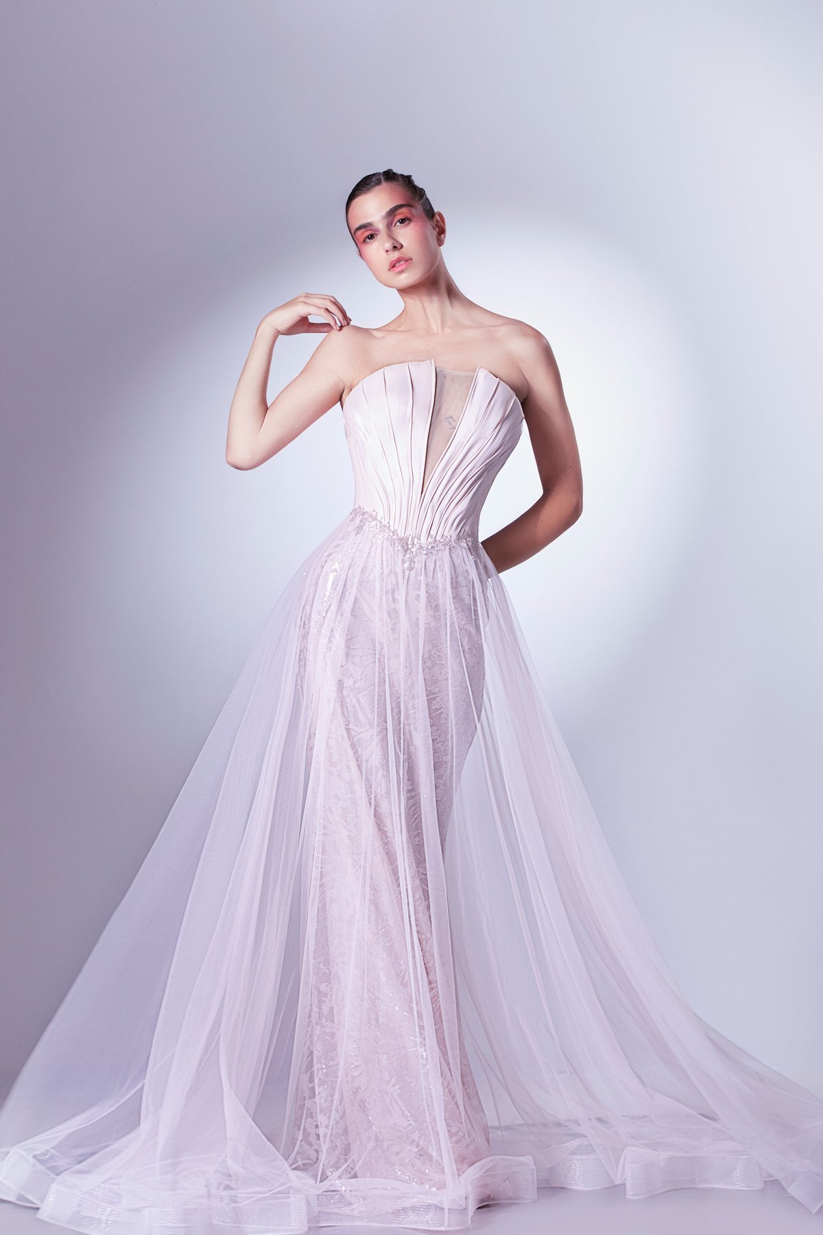 Strapless Organdie And Lace Dress