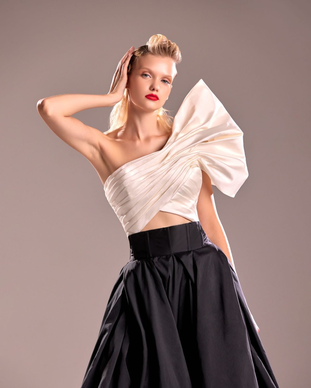 Draped White Taffeta Top