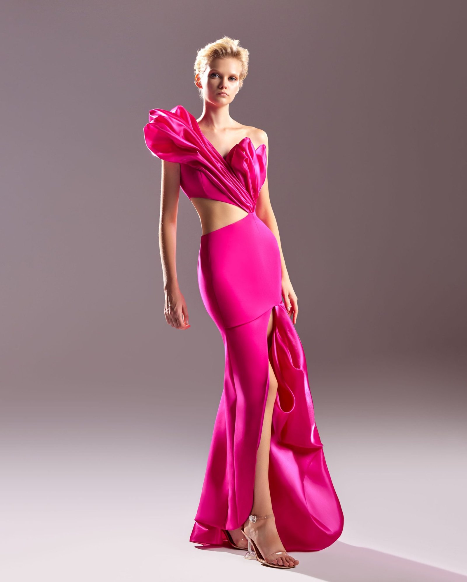 Flouncing Fuscia Dress with Waist Cutout