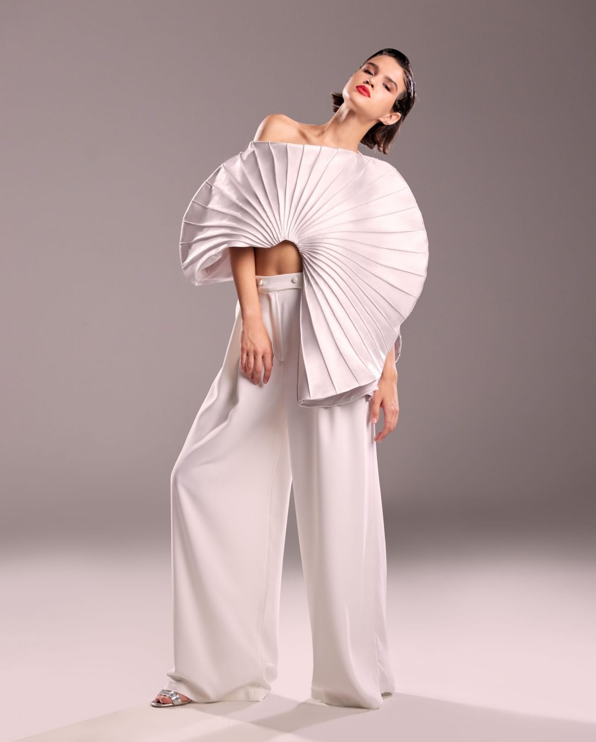 Flared White Crepe Pants
