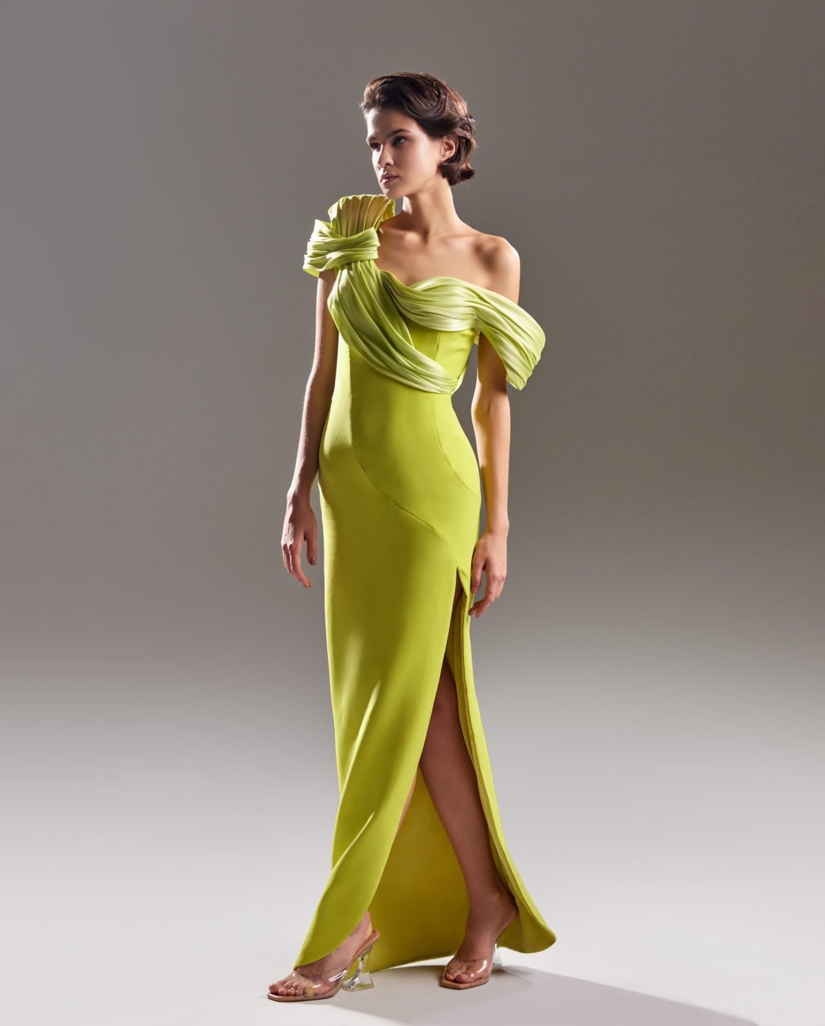 Dropped Sleeve Lime Crepe Dress