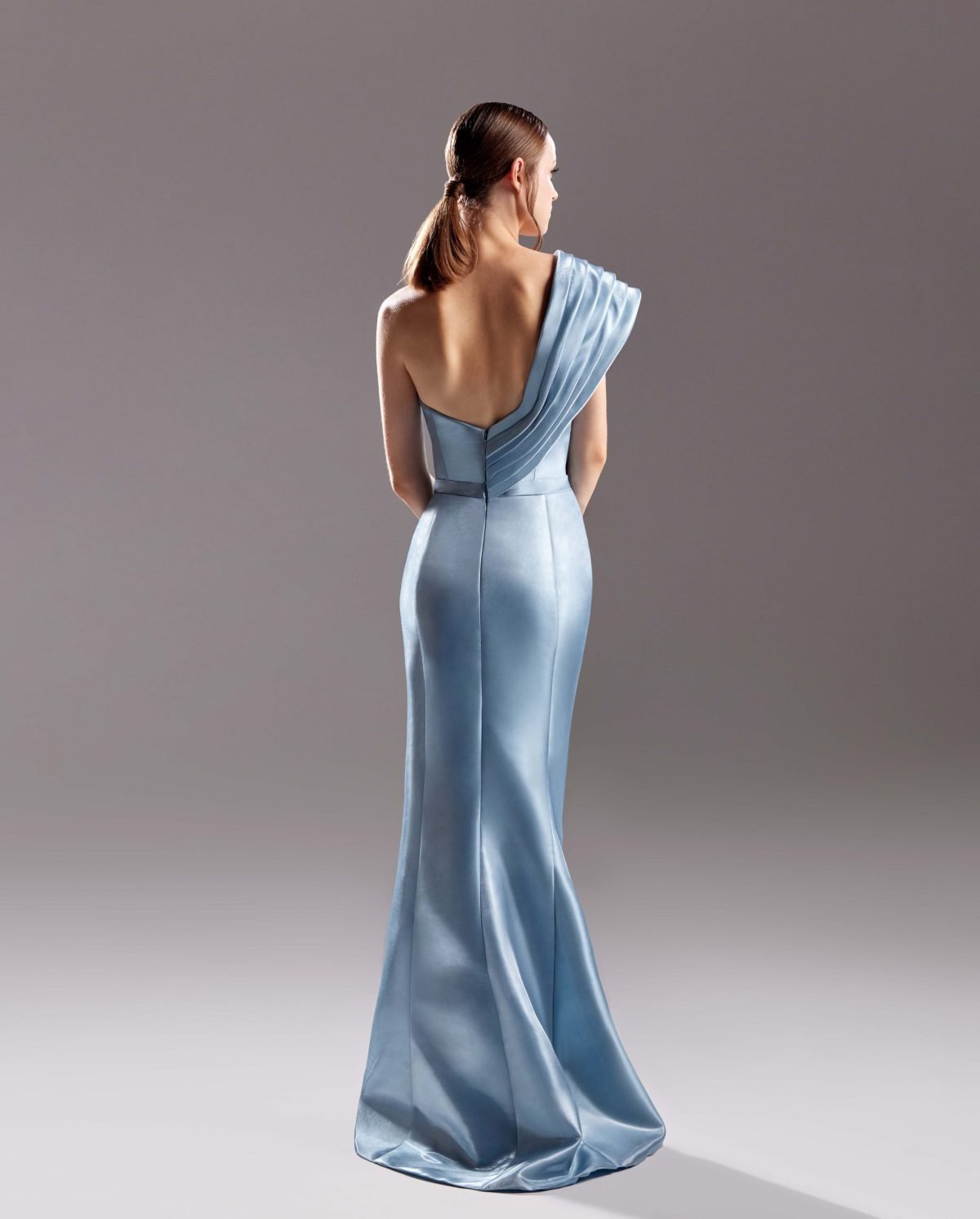 Draped Blue Organdie Slitted Dress