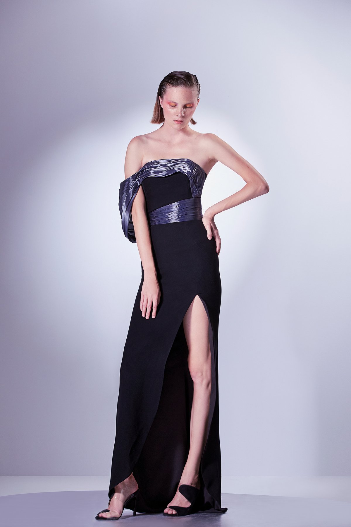 Off Shoulder Crepe And Organdie Dress