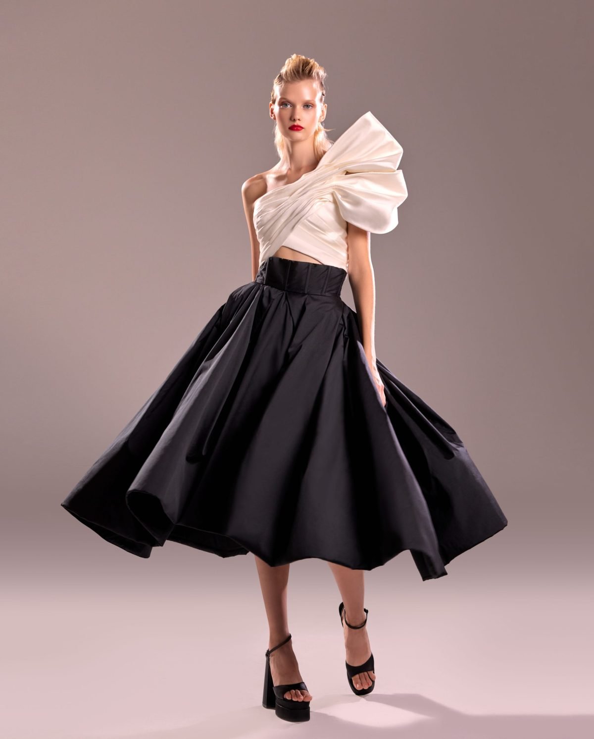 Draped White Taffeta Top