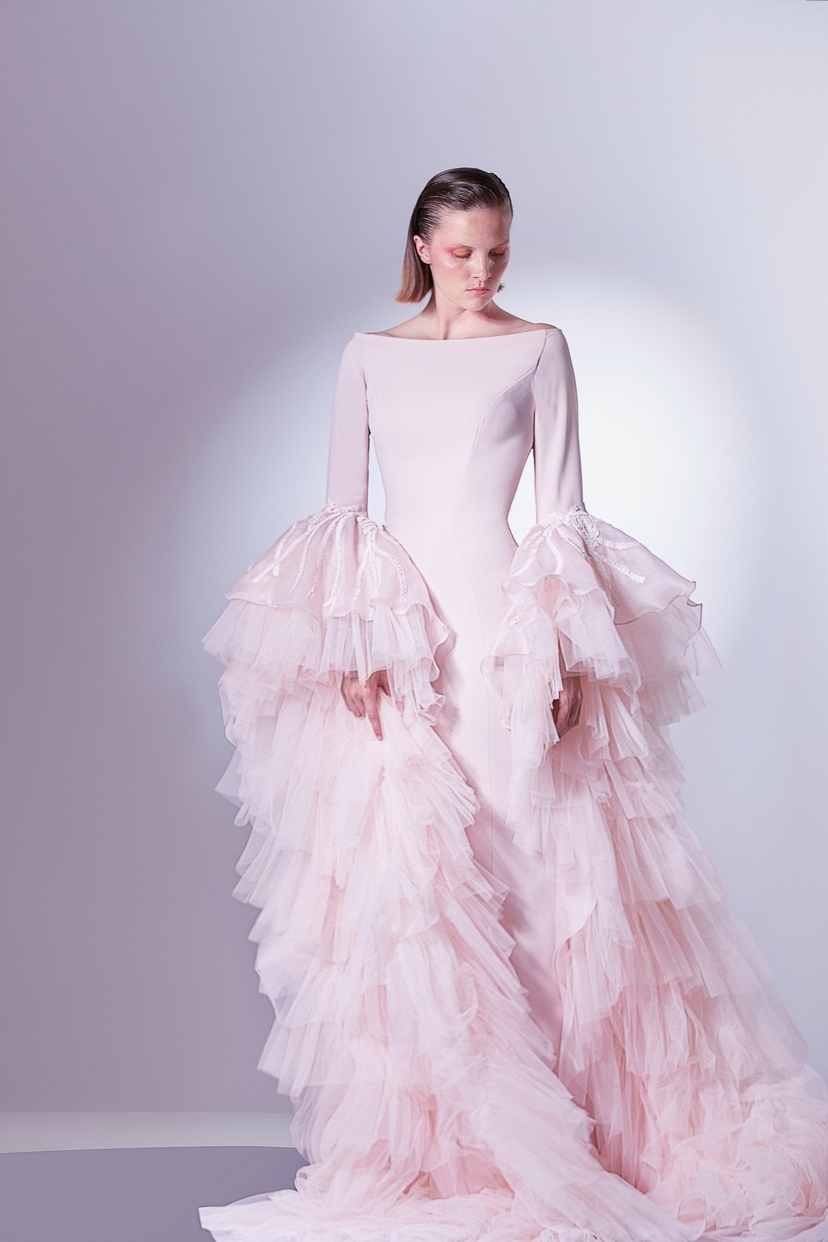 Flock Sleeves Tulle Dress