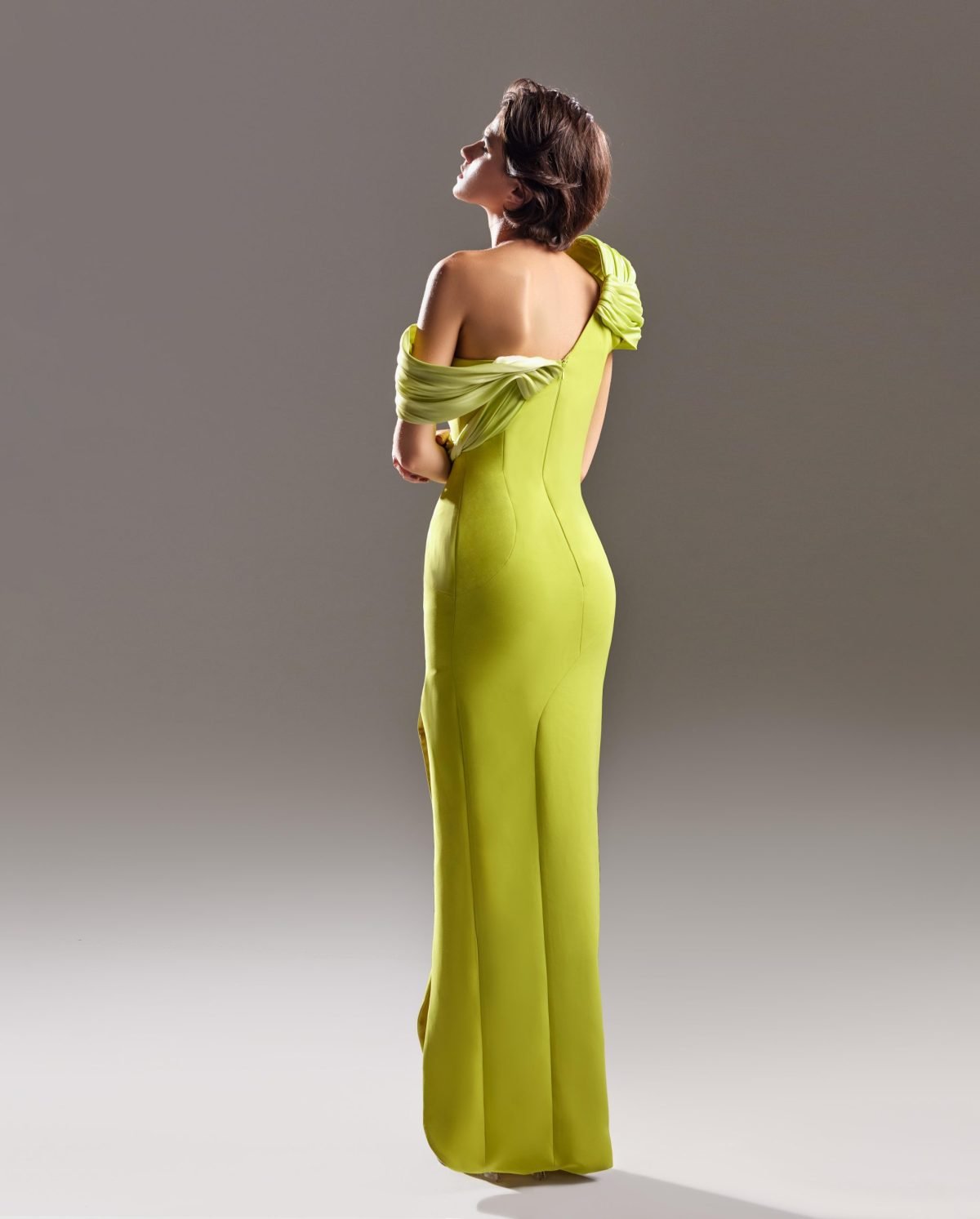 Dropped Sleeve Lime Crepe Dress