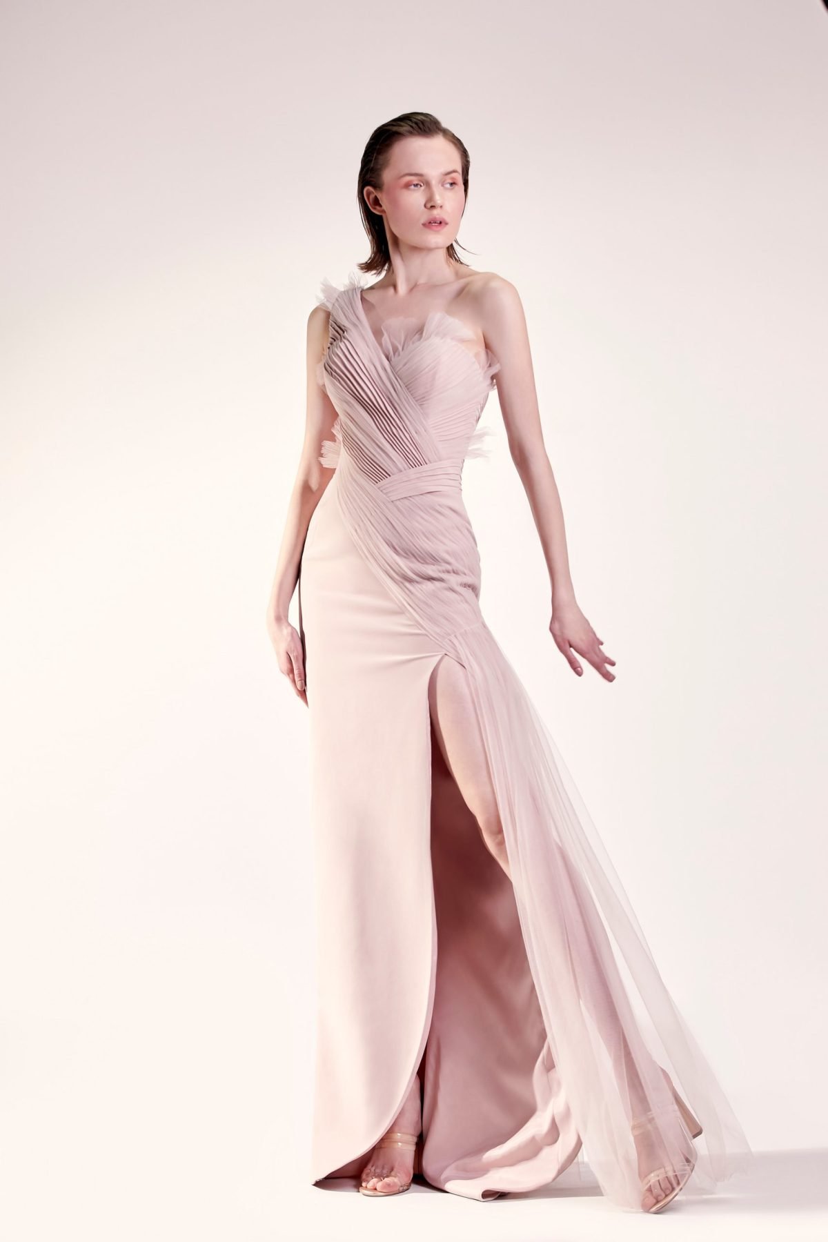 Ribbed Asymmetrical Pink Dress