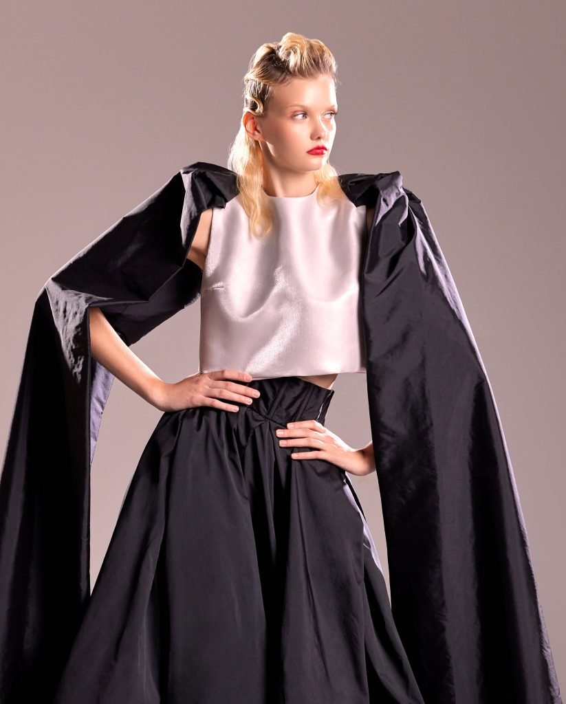 Cropped Silver Top with Cape 