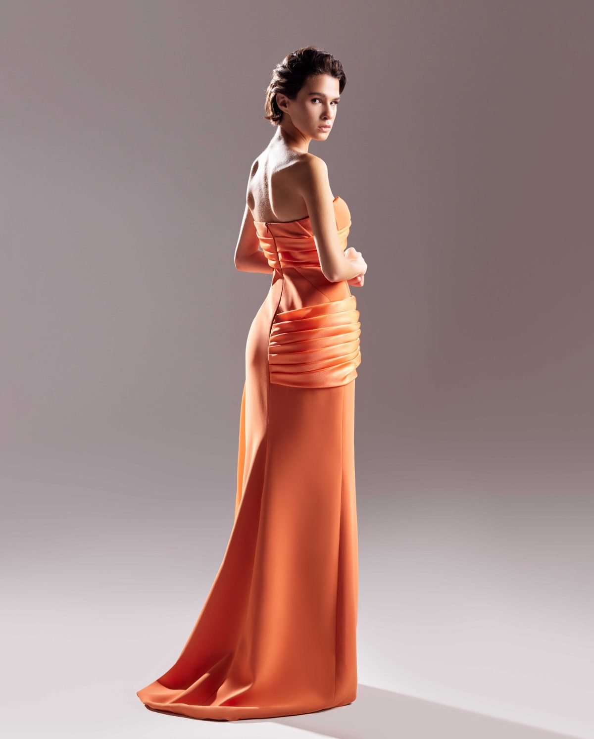 Burnt Orange Corset Crepe Dress