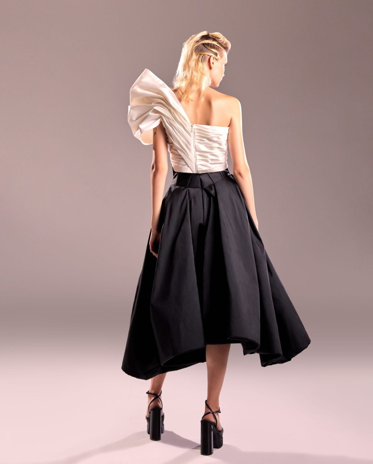 Draped White Taffeta Top