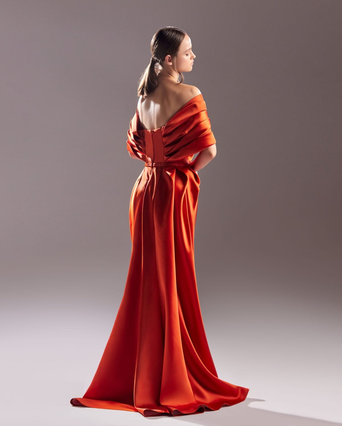 Plunge Neckline Burnt Orange Satin Dress
