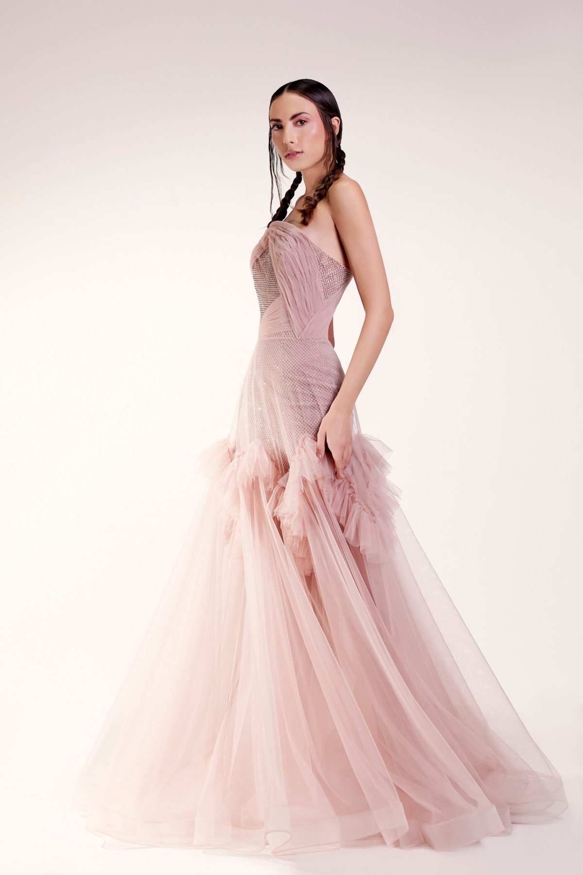 Dusty Pink Crystals and Ruche Dress