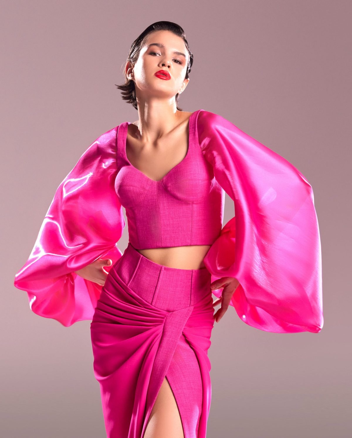 Exaggerated Sleeves Fuscia Top