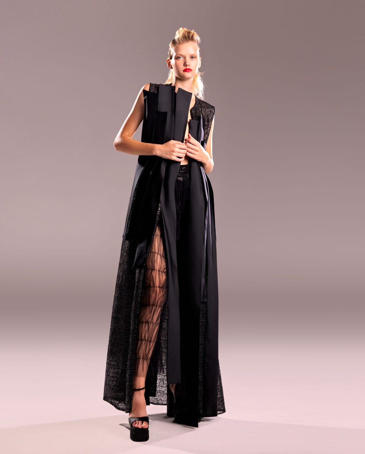 Draped Black Tulle Pants