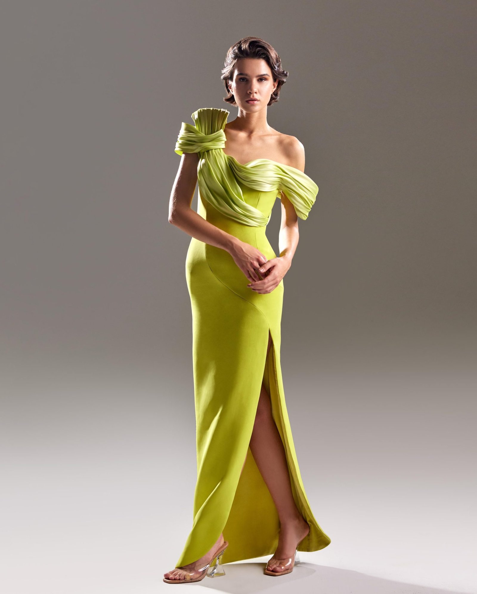 Dropped Sleeve Lime Crepe Dress