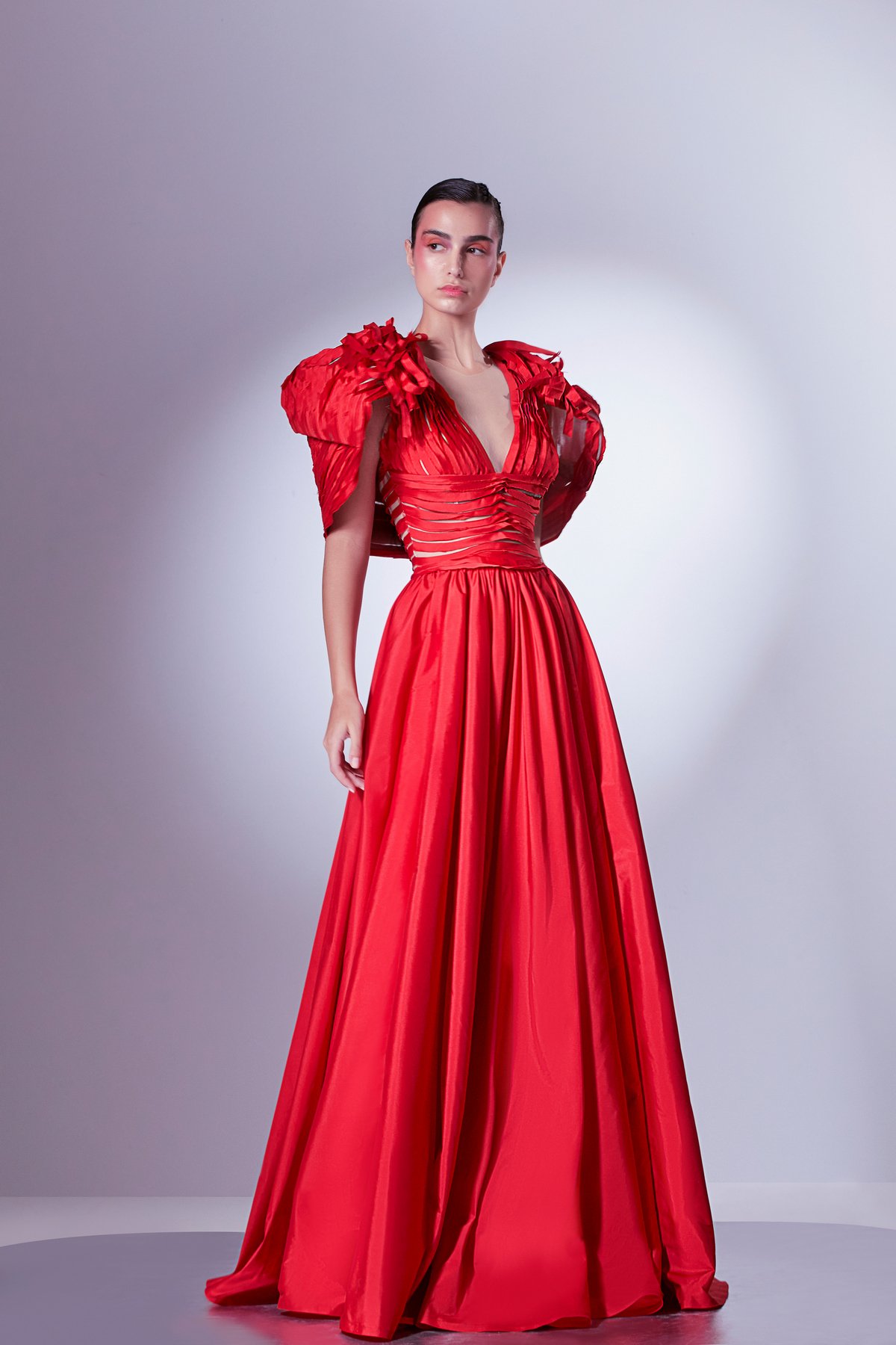 Oversized Shoudlers Taffeta Dress