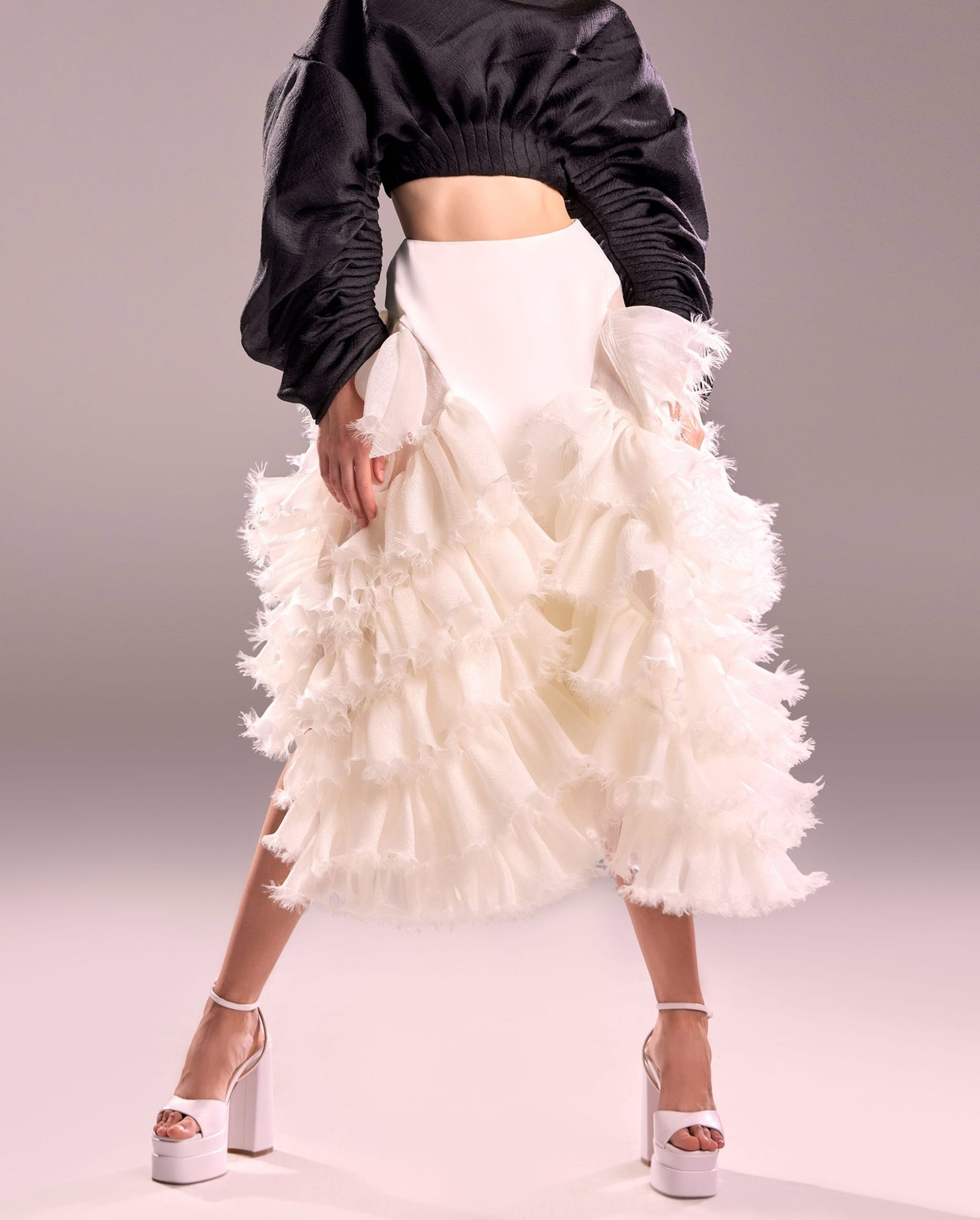 Organza Ruffled White Skirt
