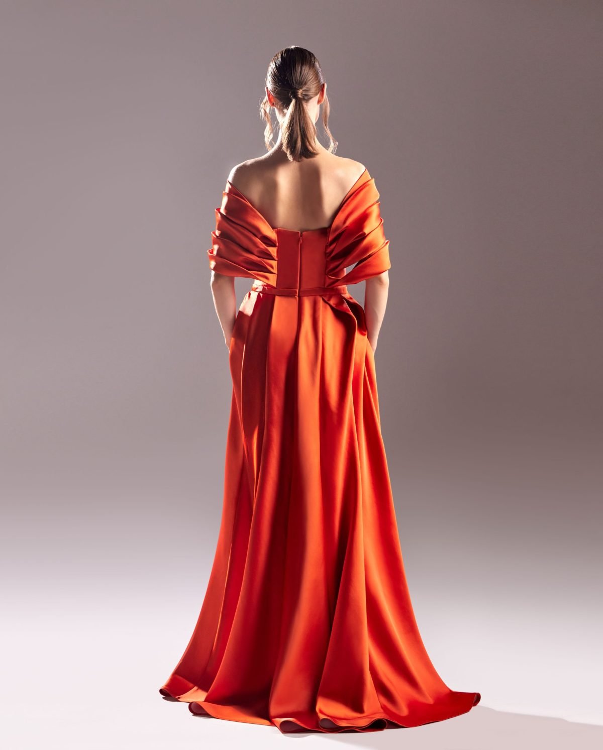 Plunge Neckline Burnt Orange Satin Dress