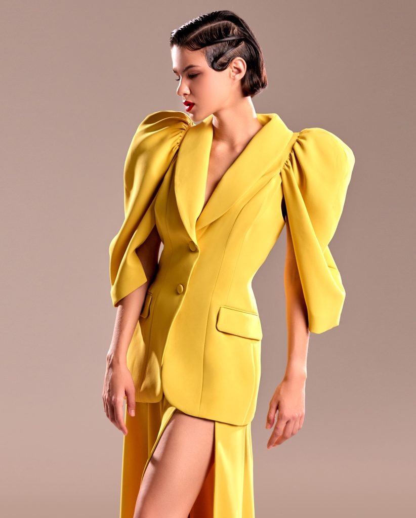 Yellow Puffy Sleeves Jacket 