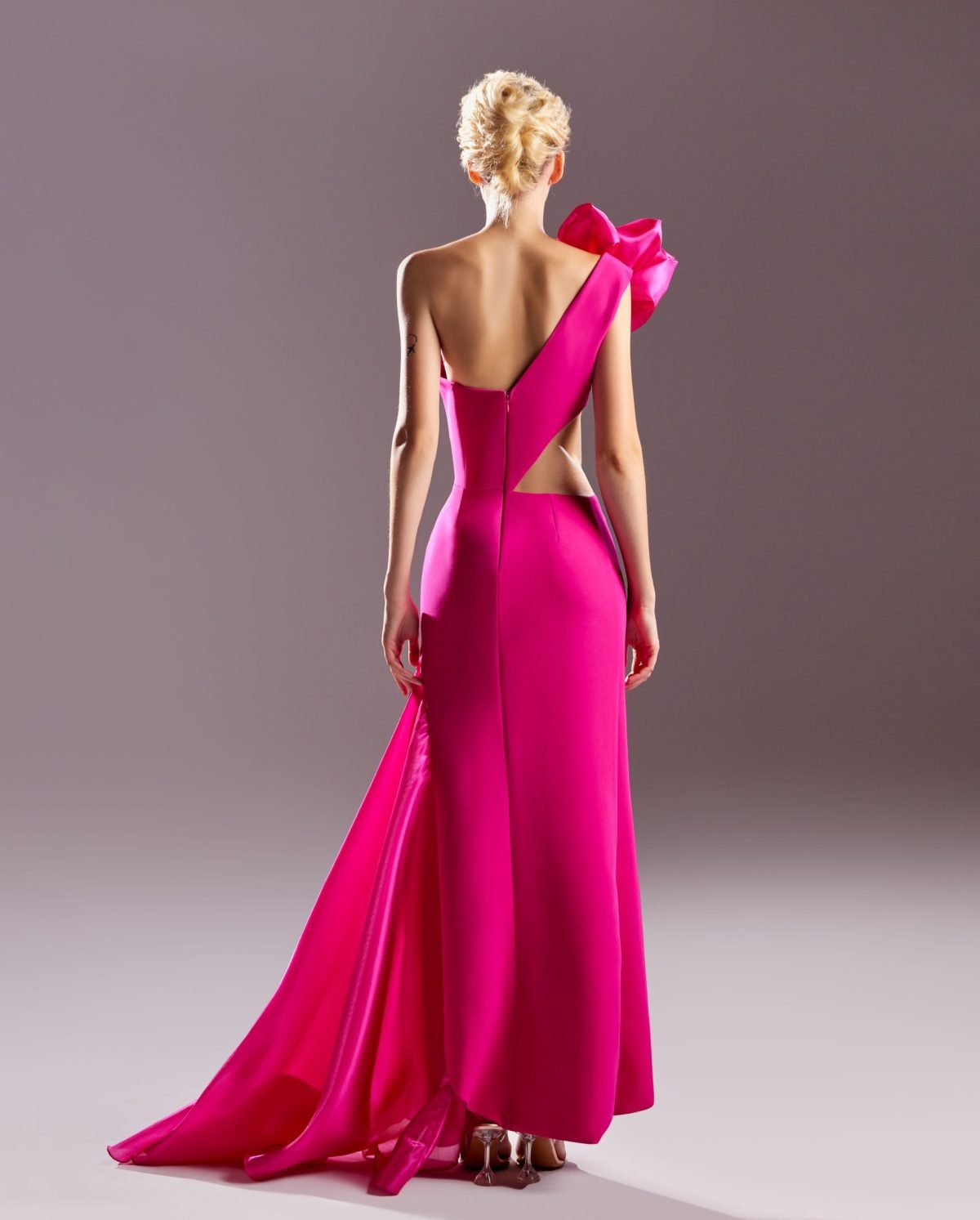 Flouncing Fuscia Dress with Waist Cutout