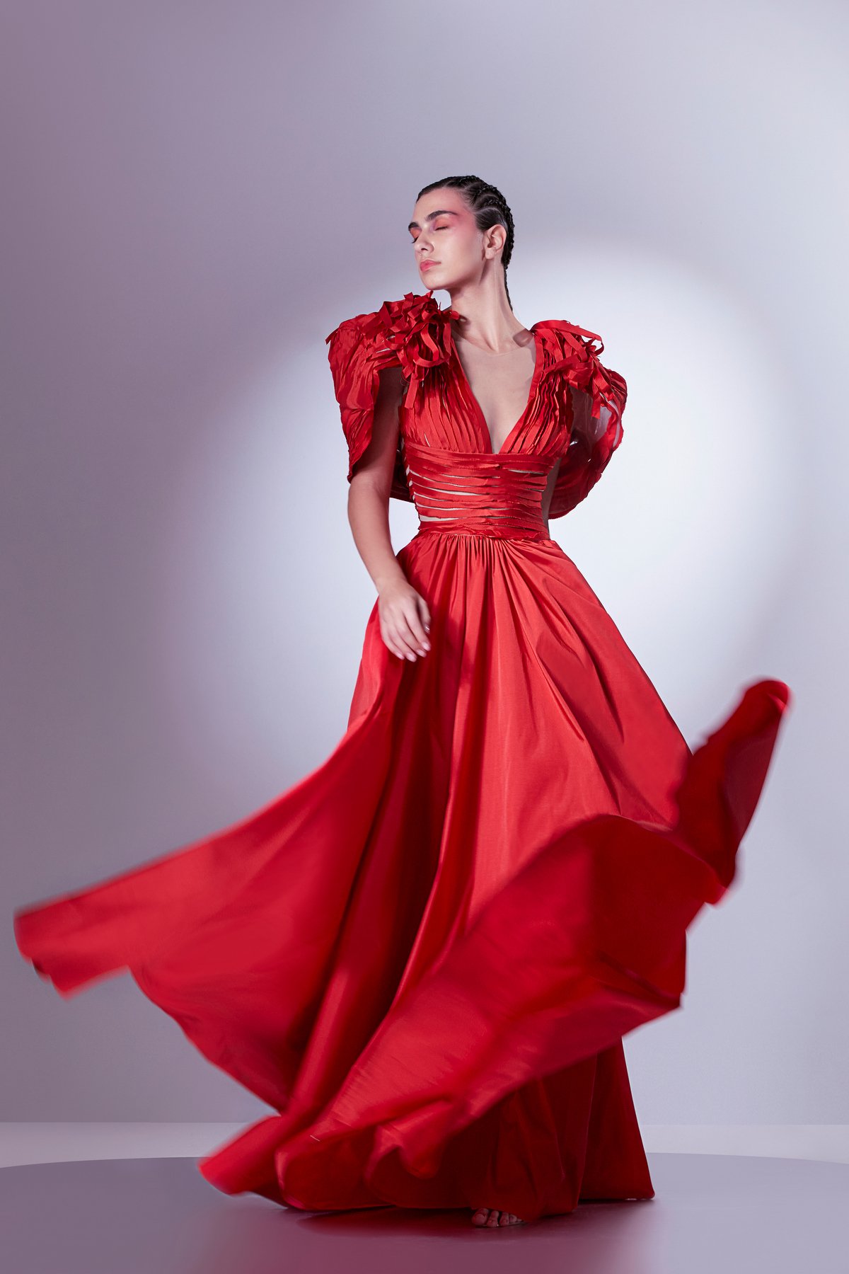 Oversized Shoudlers Taffeta Dress