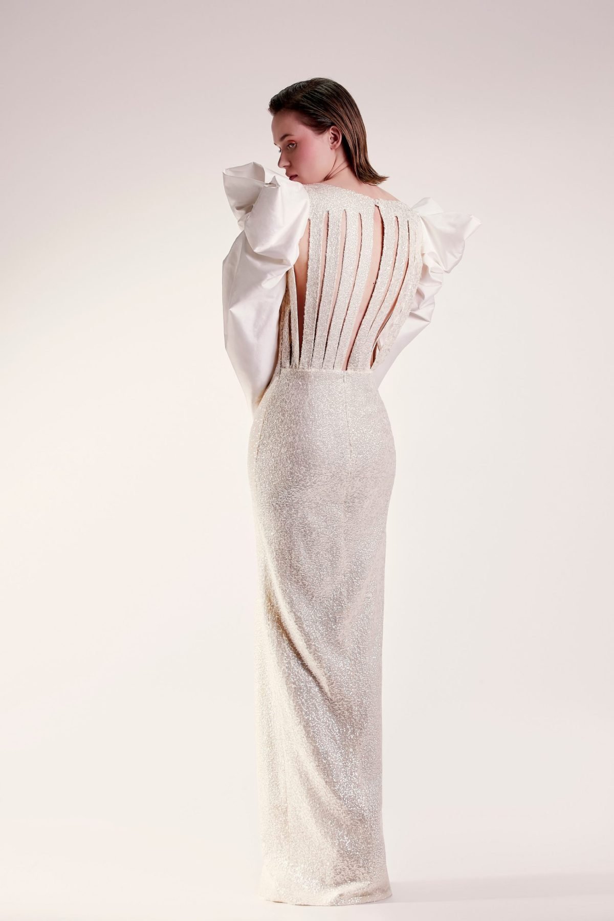 Exaggerated Sleeves Gold Dress