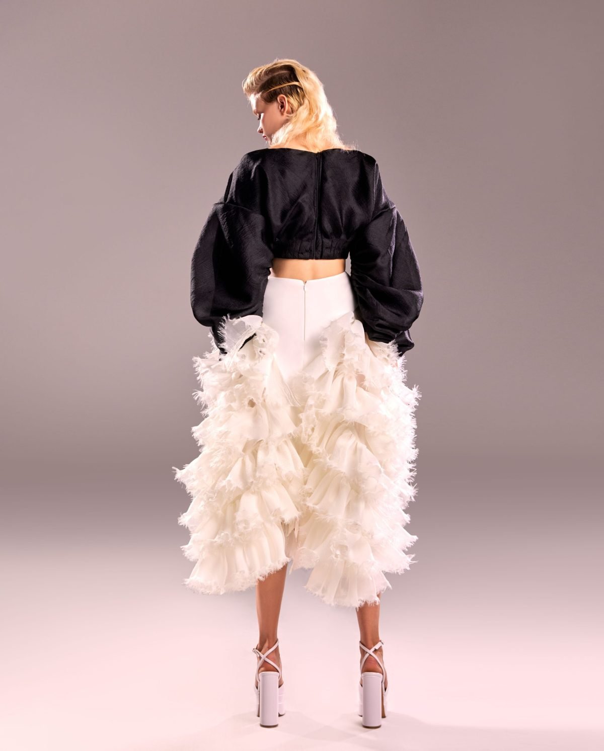Organza Ruffled White Skirt
