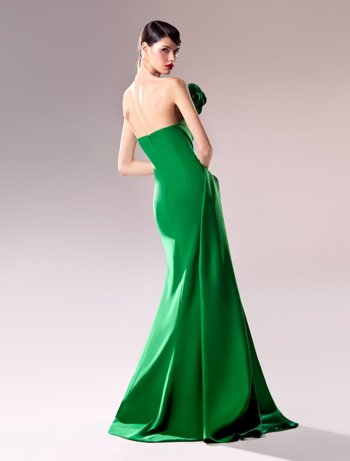 Emerald Green Strapless Draped Dress with Fabric Manipulation
