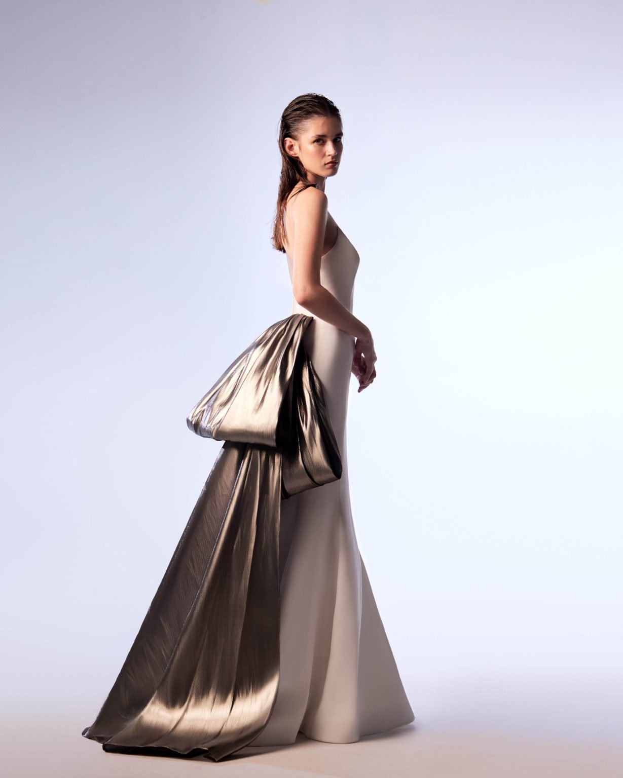 White and Metallic Silver Corset Dress